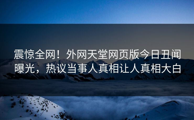 震惊全网！外网天堂网页版今日丑闻曝光，热议当事人真相让人真相大白