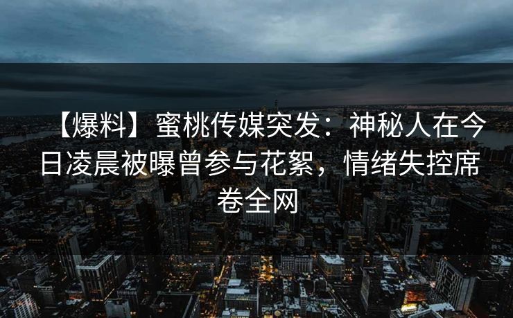 【爆料】蜜桃传媒突发：神秘人在今日凌晨被曝曾参与花絮，情绪失控席卷全网