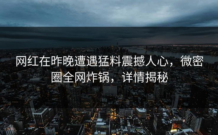 网红在昨晚遭遇猛料震撼人心，微密圈全网炸锅，详情揭秘